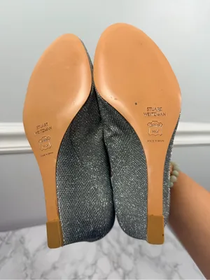 Stuart Weitzman Annaform Size 8 Silver Formal Wedge Pump Heels thumbnail 10