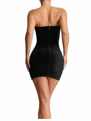 Naked Wardrobe Black Strapless Textured Velvet Mini Dress Small thumbnail 2