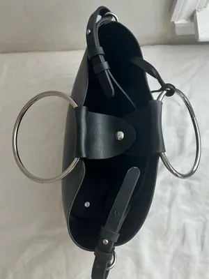 Zara Black Leather Tote with Silver O-Ring Handle thumbnail 7