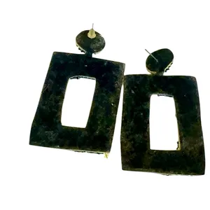 Iridescent Blue Rhinestone Dangle Earrings Large Rectangular Blue Drop Statement thumbnail 2
