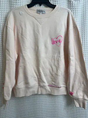 Wildfox Love Valentine's Pink Crewneck Embellished Sweatshirt Large NEW thumbnail 1