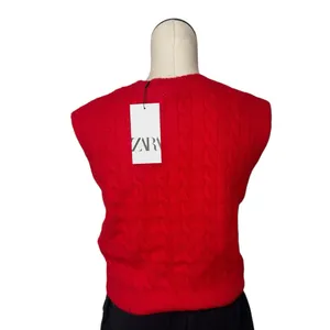 NWT ZARA Red Cable Knit Sleeveless Sweater Vest Super Soft Medium thumbnail 8
