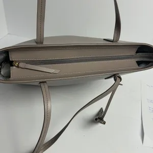 Kate Spade New York Taupe Leather Tote Bag with Glitter Bow Charm Zip Top thumbnail 6