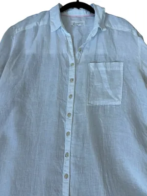 By Anthropologie White Linen Shirt Dress Long Sleeve Coastal Chic Quiet Luxury thumbnail 4