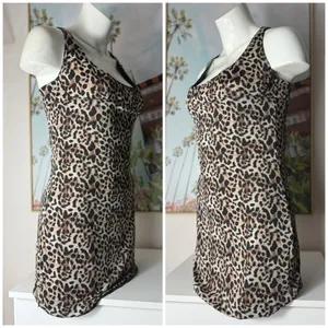 Cheetah Leopard Animal Print Slinky Slip Mini Dress Women’s Large thumbnail 6