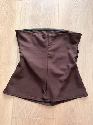 Chocolate Brown Satin Strapless Ruched Going Out Top thumbnail 3