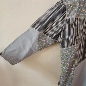 ANTILIA 3/4 Sleeve Floral Stripe Patchwork V-Neck Blouse Top Sz S Cottagecore thumbnail 7