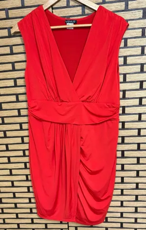 Venus Red Draped Front‎ Dress Size Large thumbnail 1