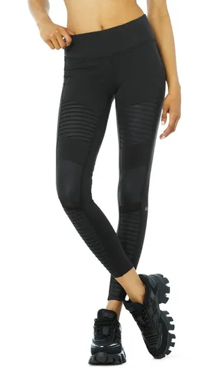 Alo‎ Yoga High-Waist Moto Legging Black Mesh Ribbed Athletic Leggings Women’s S thumbnail 1