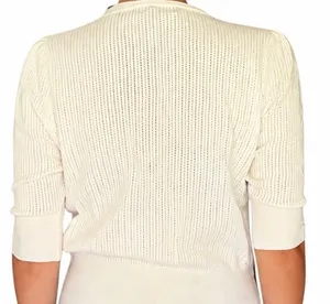 Grace Karin White Scalloped V-Neck Knit Cardigan thumbnail 2