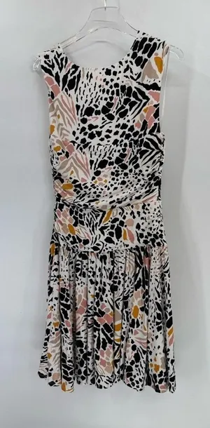 Anthropologie‎ Ramona Dress Jersey Ruched White Animal Print Size M thumbnail 1