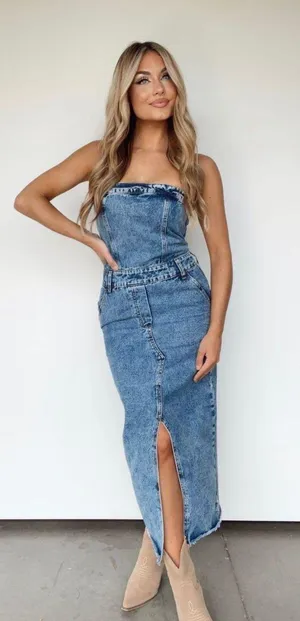 Lane201 Denim Tube Midi Dress thumbnail 1