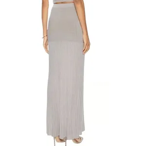 NWT Ronny Kobo IONE in French Gray Plaited Rib Stretch Knit Maxi Skirt XS $356 thumbnail 8