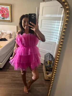 Hot Pink Tiered Tulle Mini Dress thumbnail 2