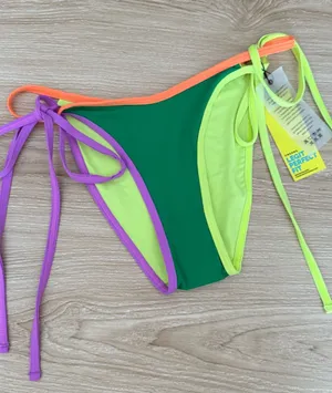 OneOne Small NEW Rita Madeline Bikini Moderate Coverage Neon Purple Green Tie thumbnail 1