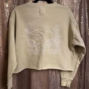 Billabong Take It Easy Floral Graphic Cropped Yellow Green Sweater Medium thumbnail 2