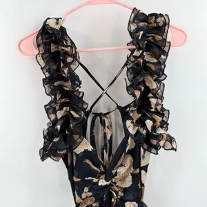 Petal & Pup Lucah Dress Size Large Frill Floral Maxi Wedding Formal Cocktail Blk thumbnail 9