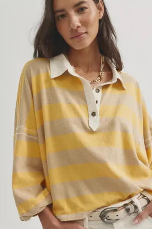 Free People Aggie Stripe Top Oat Latte Yellow thumbnail 1