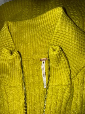 NWOT Free People Eliza Cable Zip-Up Cardigan Rib Miniskirt 2PCS Set Lime Green thumbnail 4