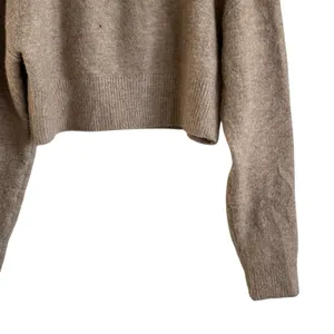 Zara Knit Mock Neck Top Sleek Cropped Brown Long Sleeve Pullover Sweater Size M thumbnail 7