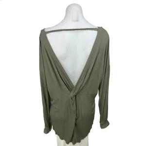 Free People Army Green Low Open Back Long Sleeve Shimmy Shake Blouse Top Size S thumbnail 2