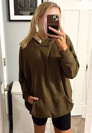 Aerie Olive Green Fuzzy Hoodie Sweatshirt thumbnail 1