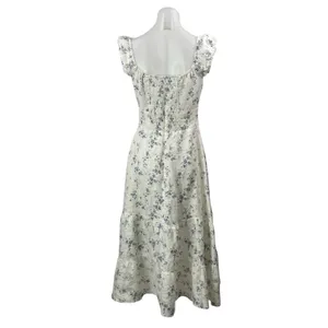 Reformation Noreen White Floral Ruffles Cap Sleeves Tiered A-line Midi Dress 10 thumbnail 3