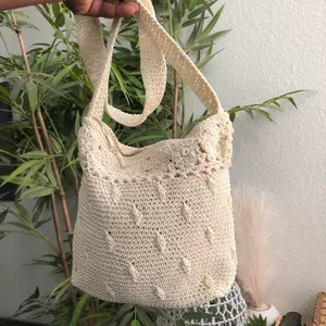 90s Carlo D’Santi Cream Beige crochet tote crossbody messenger hobo bag purse #boho #indie #festival #bohemian #vintage Measurement ent in pics thumbnail 3