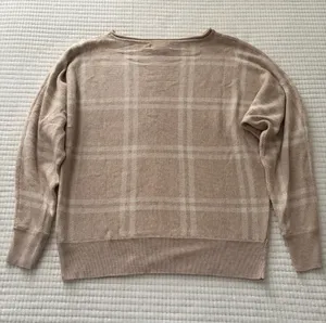 Cozy Plaid Crewneck Sweater - Beige / Cream Size S thumbnail 8