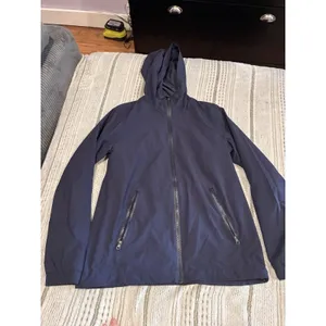 Lululemon women's navy blue lightweight hooded windbreaker jacket 6 thumbnail 2