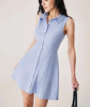 Rihoas Blue Striped Button Mini Dress Size XS thumbnail 1