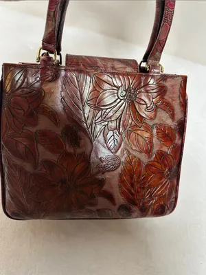 Rare vintage Embossed Brahmin Burgundy Floral Embossed Leather Satchel thumbnail 3