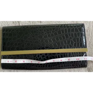 ALDO Black Faux Croc Clutch Wallet‎ Purse Envelope Gold Bar Snap Closure Large thumbnail 7