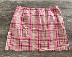Y2k vintage Ann Taylor plaid checkered mini skirt pink beige tan small thumbnail 1