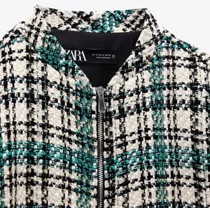 Zara Plaid Tweed Bomber Jacket thumbnail 10