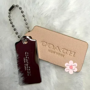 1.5" COACH Cream Silver Hang Tag Key Fob Bag Charm Set thumbnail 1