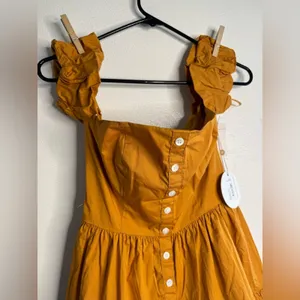 NWT Staud Mini Off The Shoulder Elio Dress In Honey thumbnail 5
