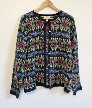 Talbots Vintage Floral Embroidered Cardigan Sweater Size Large Women’s thumbnail 1
