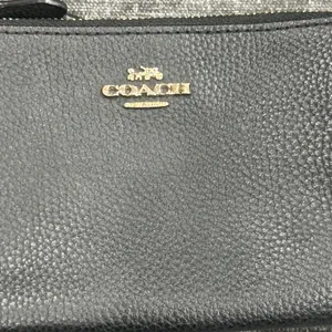 Coach Double Zip Wristlet Pebble Leather Black Wallet Clutch thumbnail 2