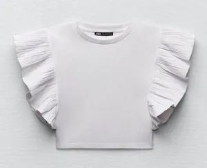 Zara Ruffled Ribbed T-Shirt thumbnail 1