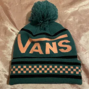 Vans Teal Pom Pom Checkered Beanie NWOT thumbnail 1