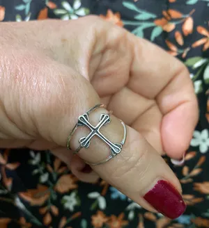 Sterling Silver Minimalist Cross Band Ring Adjustable thumbnail 4