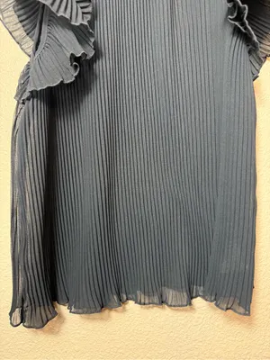 Anthropologie Pleated Sheer Chiffon Ruffle‎ Mock Neck Blouse Slate Blue Size M thumbnail 5