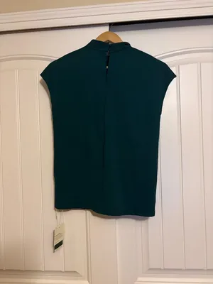 Halara High Neck Blouse XS Xtra Small Dark Forest Green Short Sleeve Casual NEW thumbnail 3