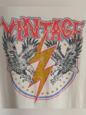 MOD on Trend Graphic Vintage Eagle Lightning Bolt Band Tee White Medium M thumbnail 3
