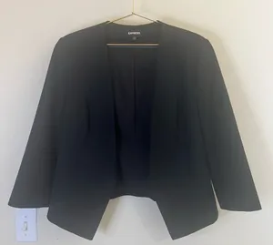 Express Black Cropped Open Front Blazer Size‎ 14 3/4 Sleeve Career Work thumbnail 1