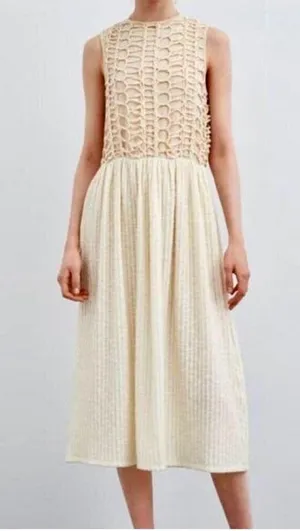 Zara cream ivory off white crochet midi dress thumbnail 1
