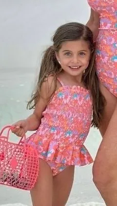 RuffleButts Coral Floral Ruffle One Piece Swimsuit UPF 50+ XS NWT thumbnail 1