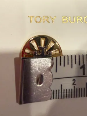 Tory Burch | Gold Plated | Gold and Silver Logo Round Stud Earrings thumbnail 4