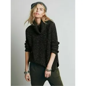 Free People Dylan Tweedy Cowl Neck‎ Wool Blend Sweater Black XS Boho Grunge thumbnail 2